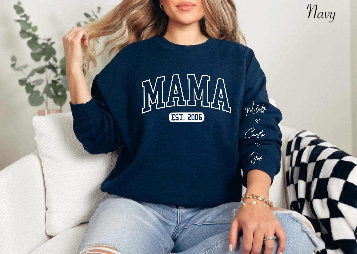 Mama crew with year n names on sleeve