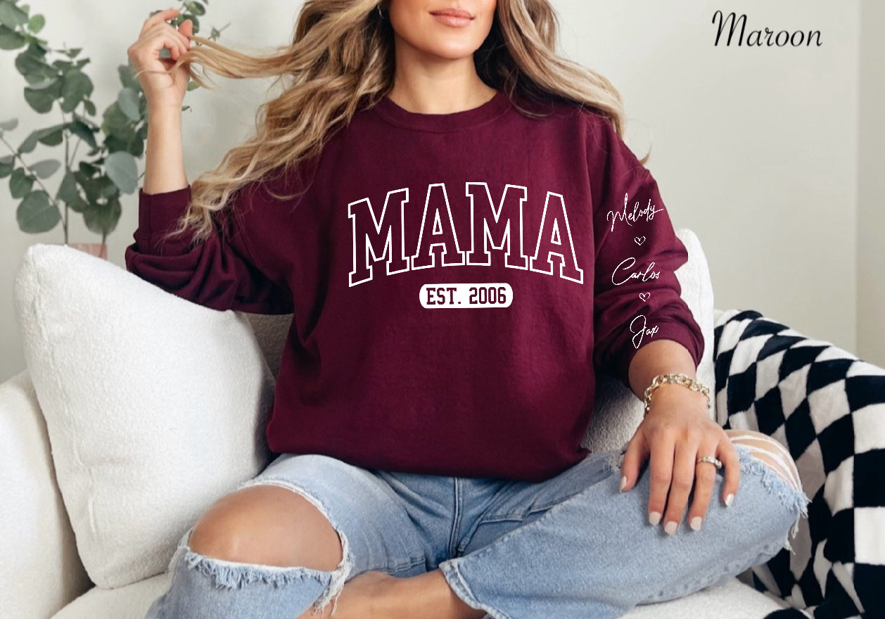 Mama crew with year n names on sleeve